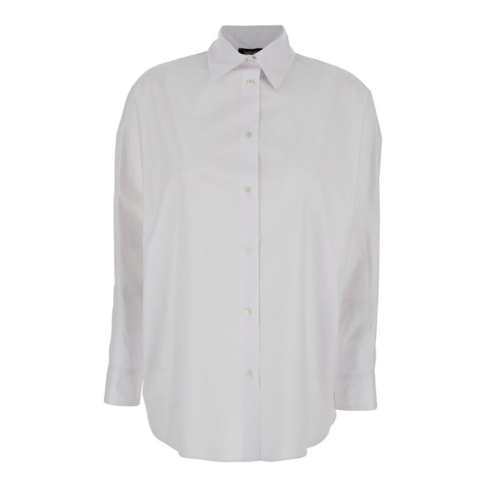 Plain Women White Shirt With Classic Collar And Long Sleeves In Cotton For Women